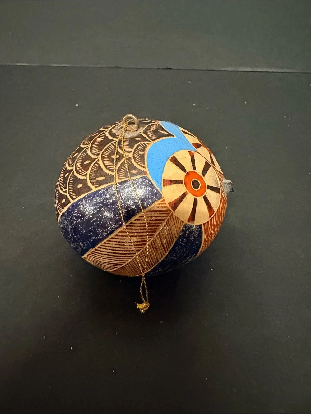 Handcrafted Owl Ornament gourd in Blue and Brown - Decorative Home Accent
